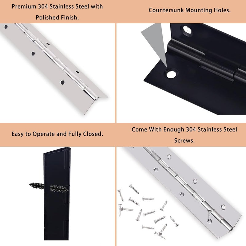 GRRONZEE 2PCS Piano Hinge 12" x 1" Stainless Steel Continuous & Piano Hinge Heavy Duty Piano Hinges, 0.04" Leaf Thickness, 0.5" Knuckle Length, Screw Included - Image 4
